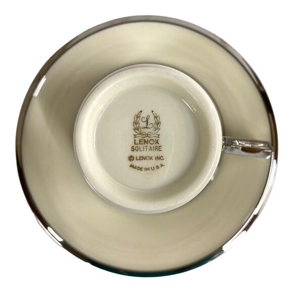 Set of Two Lenox Solitaire Teacup and Saucer in Ivory with Platinum Silver Rim - Picture 5 of 11